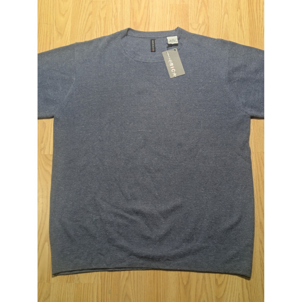 Perry Ellis America Mens Vintage Y2K Short Sleeve Knit Sweater Denim Blue XXL